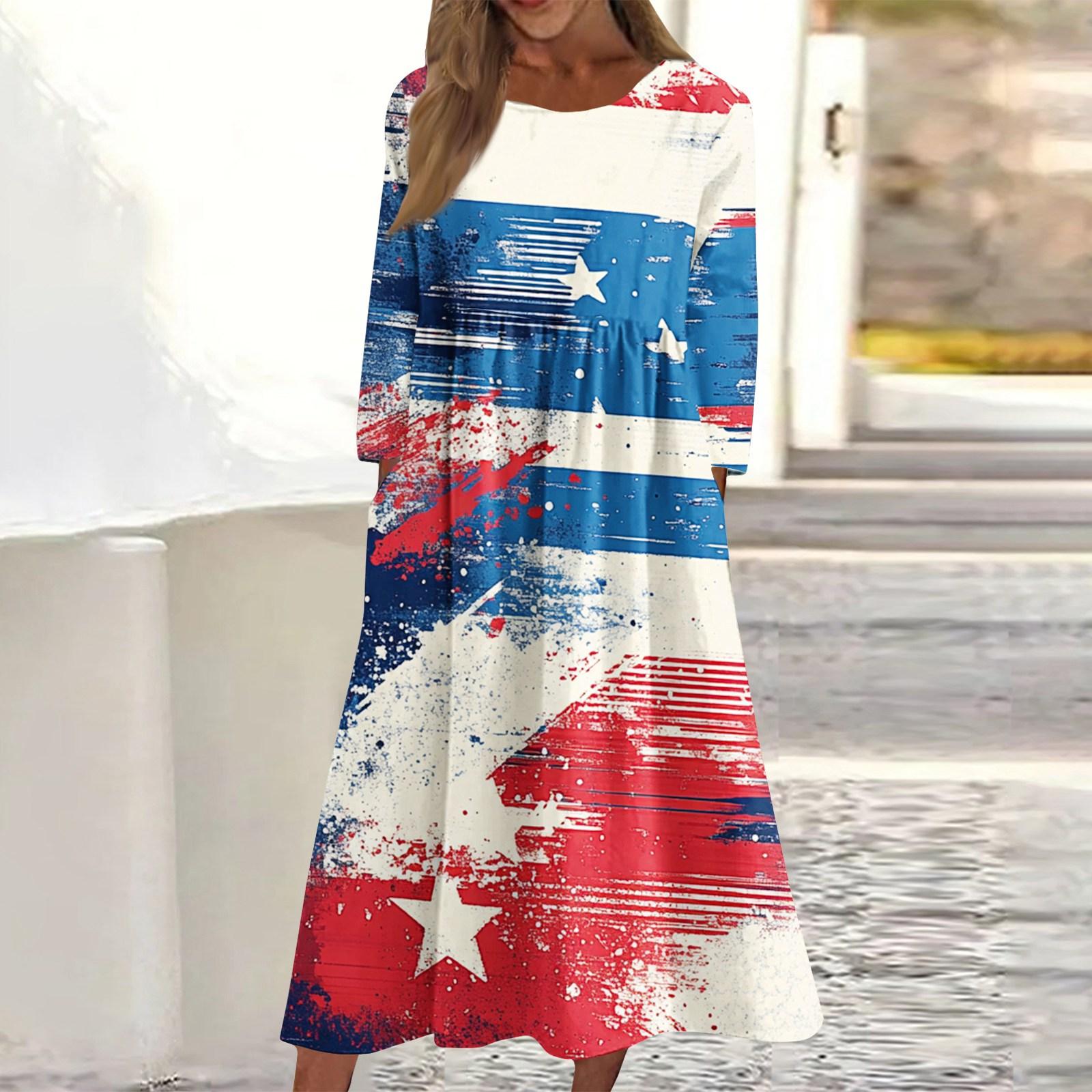 Women s Casual Crewneck Independence Day Festival Printed Midi Dress Long Sleeve Pocket Dress XL білий
Women s Casual Crewneck Independence Day Festival Printed Midi Dress Long Sleeve Pocket Dress XL білий