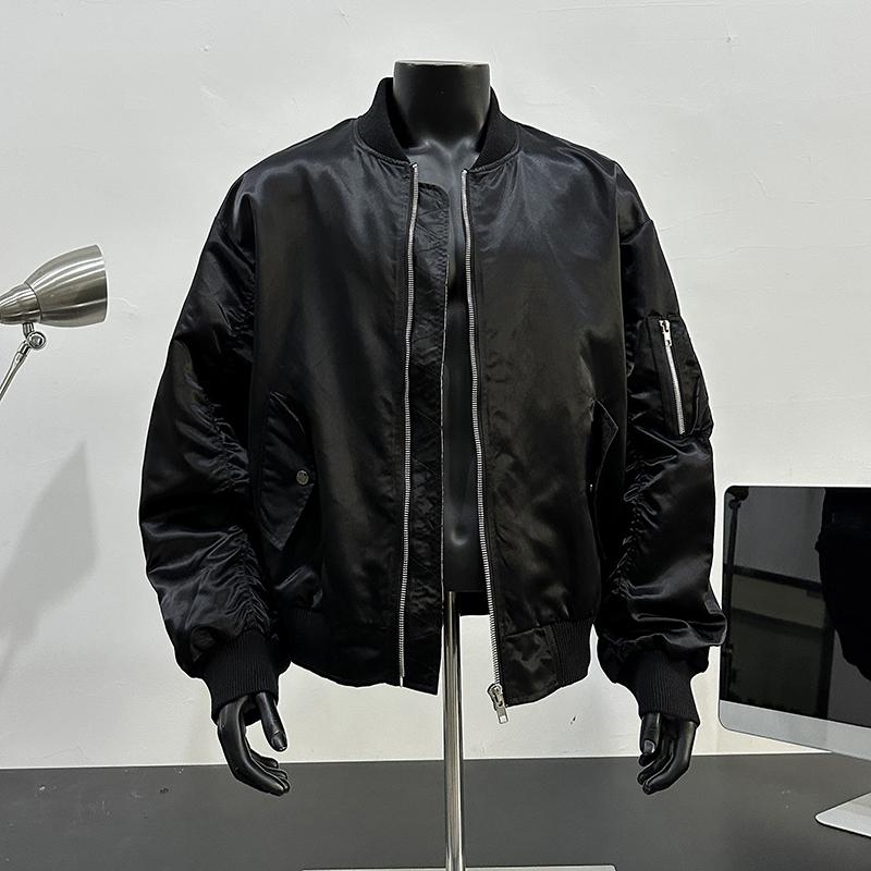 2025 Весна Осень Мужская Куртка-Бомбер Повседневная Легкая Куртка для Мужчин Спортивная Ветровка Пальто На Молнии С Карманами Одежда M чёрный