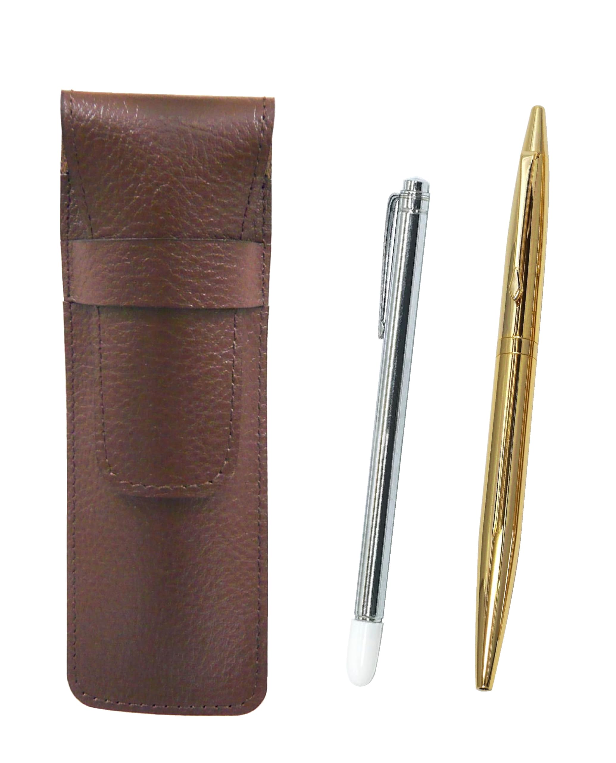 2 Pack Grained Chocolate Color Cowhide Pencil Case with Metal Pointing Stick and Elegant Gold Rotating Ballpoint Pen Set SASTYO-701S-DS2-2
2 Pack Grained Chocolate Color Cowhide Pencil Case with Metal Pointing Stick and Elegant Gold Rotating Ballpoint Pen Set SASTYO-701S-DS2-2