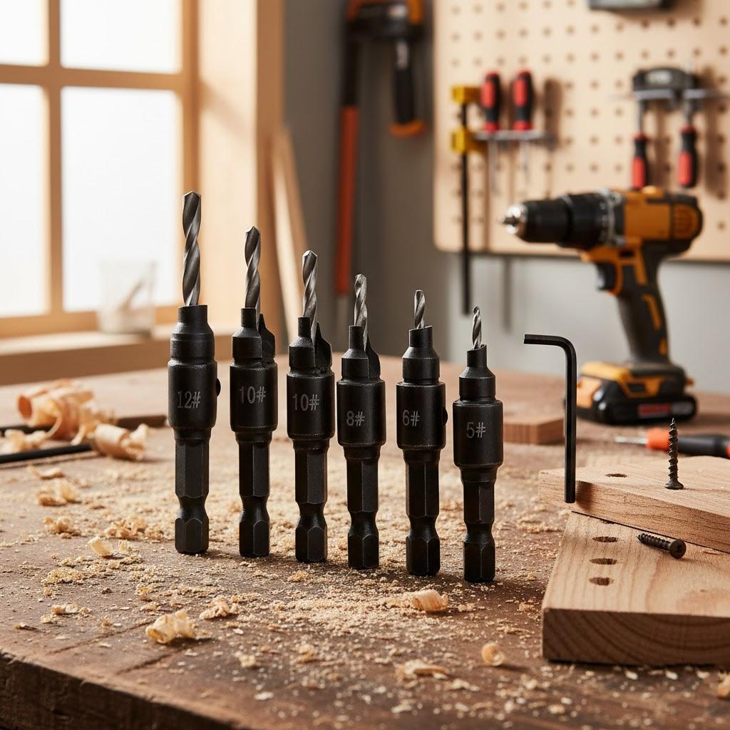 STONEGO Countersunk Drill Bit Set 5pcs Adjustable Chamfered Drilling Tool Kit for Wood Processing Countersunk Holes срібний
STONEGO Countersunk Drill Bit Set 5pcs Adjustable Chamfered Drilling Tool Kit for Wood Processing Countersunk Holes срібний