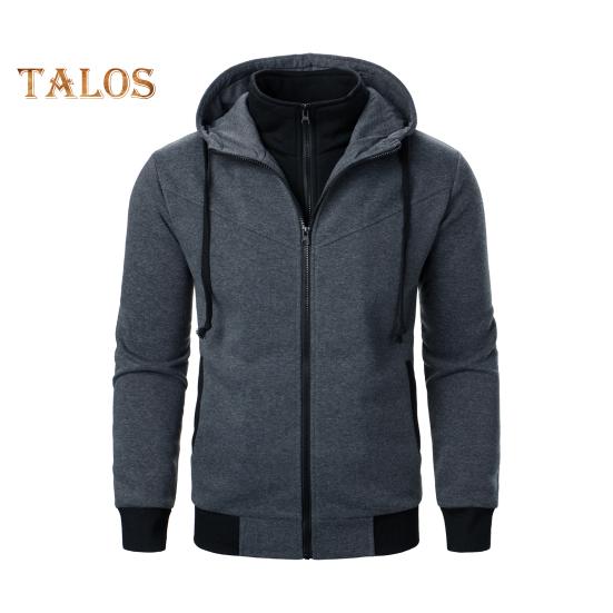 Мужское осенне-зимнее пальто с капюшоном и двойными карманами, застежка-молния, цветная блоковая имитация двухкомпонентной спортивной куртки с эластичными манжетами и подолом для фитнеса L темно-серого