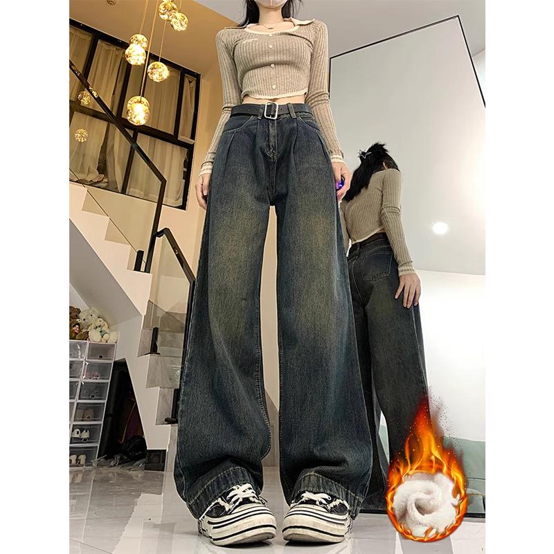 Women s Plus Size High Waist Fleece-Lined Grey Jeans, Autumn/Winter, Thick, Loose, Slimming, Straight Wide Leg. M
Women s Plus Size High Waist Fleece-Lined Grey Jeans, Autumn/Winter, Thick, Loose, Slimming, Straight Wide Leg. M