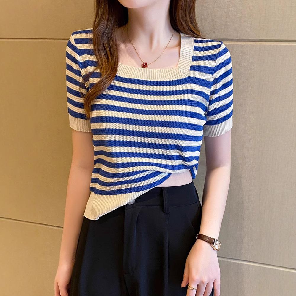 Slim Fit Striped Short-Sleeve T-Shirt: French Chic Summer Style for Women One Size (up to 125 jin)
Slim Fit Striped Short-Sleeve T-Shirt: French Chic Summer Style for Women One Size (up to 125 jin)