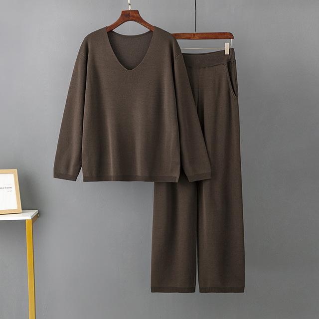 Women Solid V Neck Ice Silk Fashion Set 2026 New Spring Autumn Loose Fitting High Waist Casual Sweater Two Piece Set One Size темно-коричневого кольору
Women Solid V Neck Ice Silk Fashion Set 2026 New Spring Autumn Loose Fitting High Waist Casual Sweater Two Piece Set One Size темно-коричневого кольору