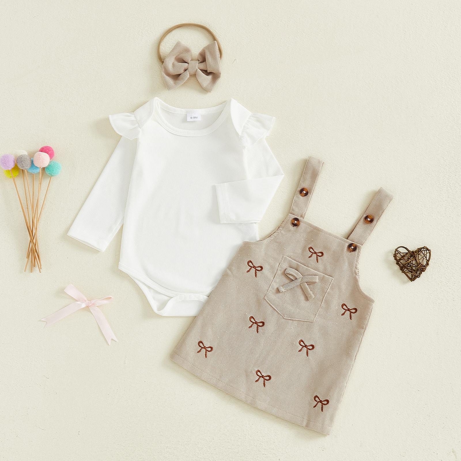 3Pcs Infant Baby Girl Outfit Toddler Ruffle Long Sleeve Crew Neck Romper Tops Overall Dress and Headband Set 0-3M
3Pcs Infant Baby Girl Outfit Toddler Ruffle Long Sleeve Crew Neck Romper Tops Overall Dress and Headband Set 0-3M