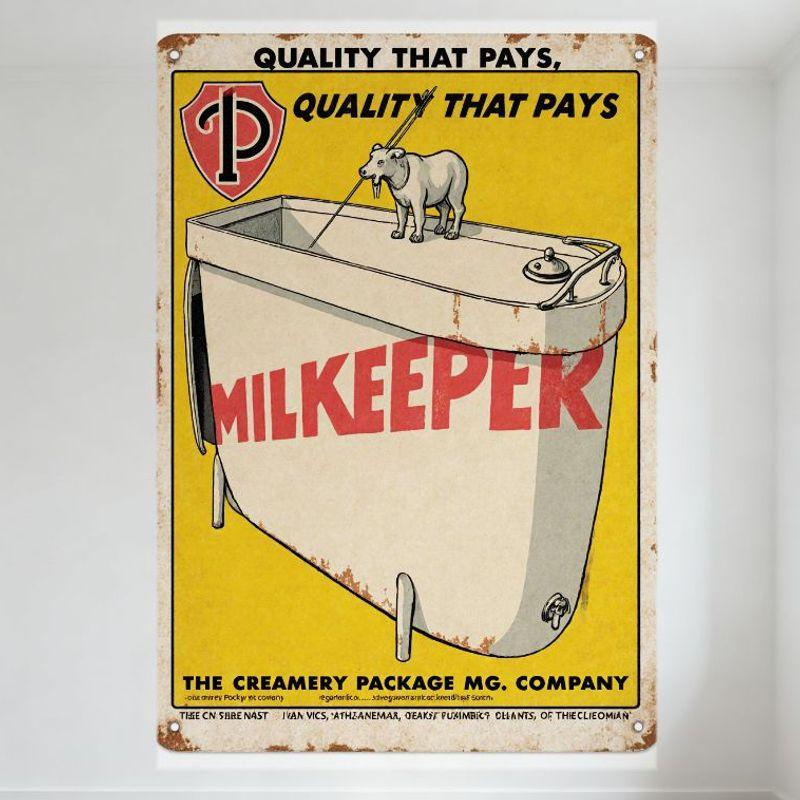 Vintage Quality That Pays Milk Keeper Tin Sign, Retro Cow Illustration Metal Poster for Bar Pub Home Wall Decor, 12x18 Inch (or 20x30cm(7.8x11.8inch)
Vintage Quality That Pays Milk Keeper Tin Sign, Retro Cow Illustration Metal Poster for Bar Pub Home Wall Decor, 12x18 Inch (or 20x30cm(7.8x11.8inch)