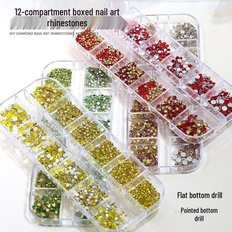 12-Grid Box of Mixed Small Round Rhinestones - Shiny Crystal, Pointed & Flat Bottom for Nail Decorations
12-Grid Box of Mixed Small Round Rhinestones - Shiny Crystal, Pointed & Flat Bottom for Nail Decorations
