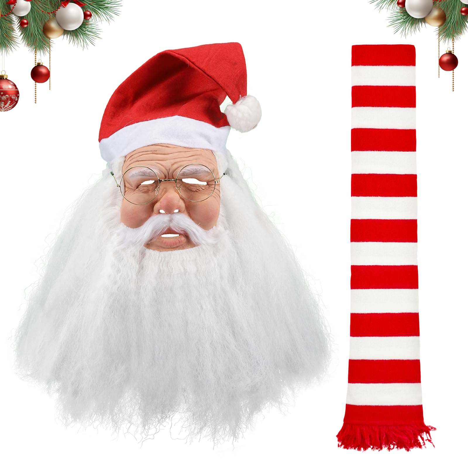 2PCS Santa Claus Mask with Hat Beard Realistic Santa Face Mask Red White Striped Scarf Funny Old Man Cosplay Props for Adult
2PCS Santa Claus Mask with Hat Beard Realistic Santa Face Mask Red White Striped Scarf Funny Old Man Cosplay Props for Adult