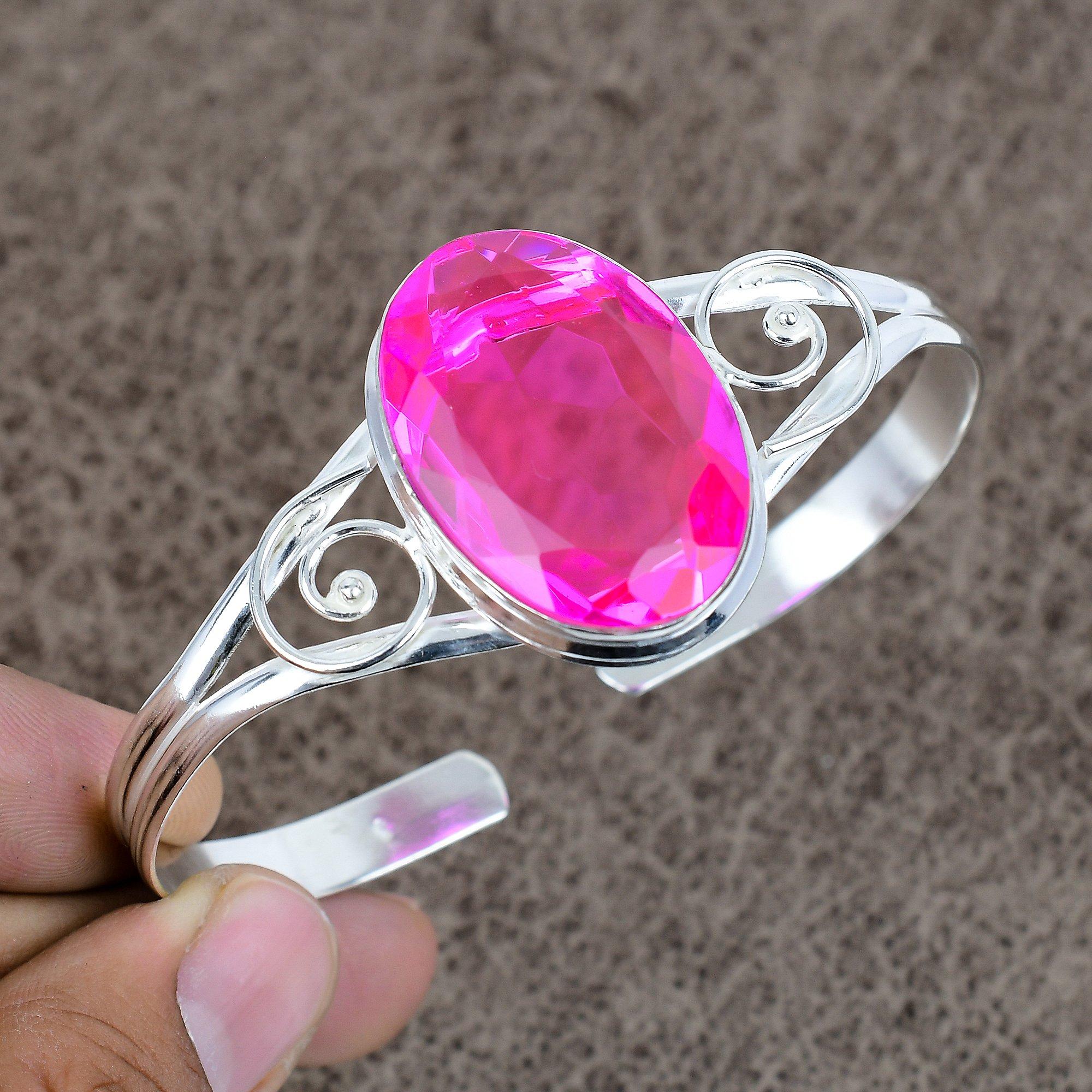 Pink Rubillite Gemstone Handmade 925 Sterling Silver Cuff Bangle Adjustable KKG-221
Pink Rubillite Gemstone Handmade 925 Sterling Silver Cuff Bangle Adjustable KKG-221