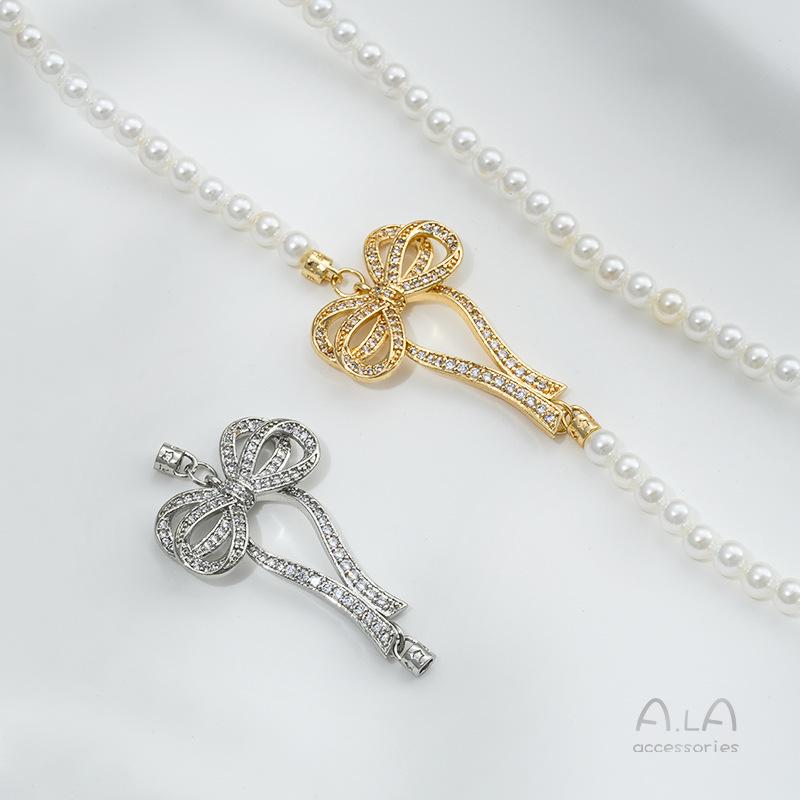 14K Gold-filled Zircon Bow Pearl Necklace with Clasp Pendant: Handmade Beaded Accessory
14K Gold-filled Zircon Bow Pearl Necklace with Clasp Pendant: Handmade Beaded Accessory