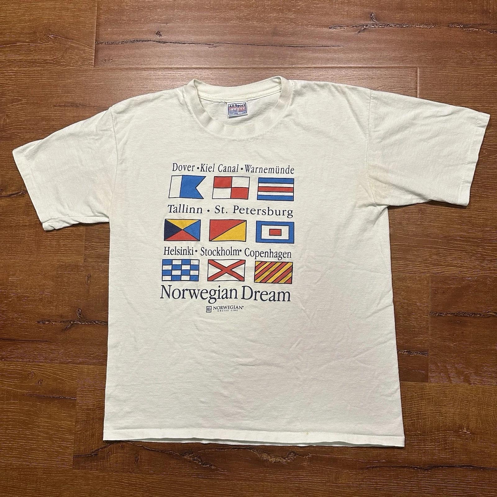 Vintage Norwegian Dream Cruise T Shirt Mens L White Single Stitch 90s Flags VTG S
Vintage Norwegian Dream Cruise T Shirt Mens L White Single Stitch 90s Flags VTG S