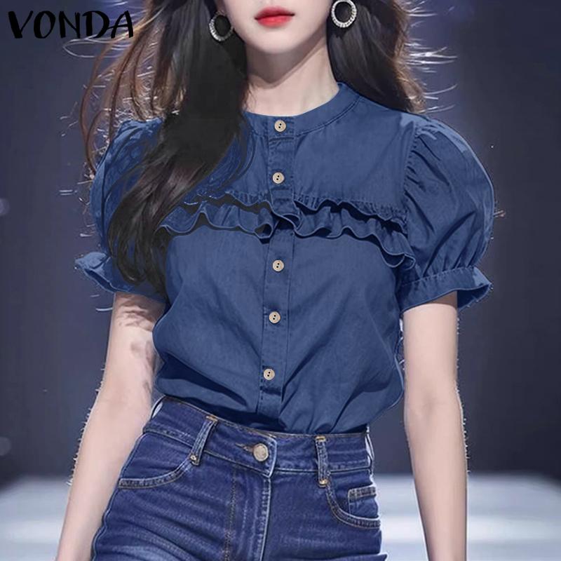 VONDA Summer Women Short Puff Sleeve Ruffled Buttons Up Casual Blouse 5XL темно-синього кольору
VONDA Summer Women Short Puff Sleeve Ruffled Buttons Up Casual Blouse 5XL темно-синього кольору
