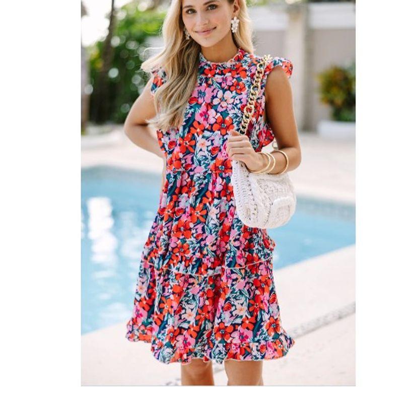 Small Summer New European and American Wooden Ear round Neck Sweet Floral Frill Sleeveless Cake Dress Short dress Blue XL
Small Summer New European and American Wooden Ear round Neck Sweet Floral Frill Sleeveless Cake Dress Short dress Blue XL