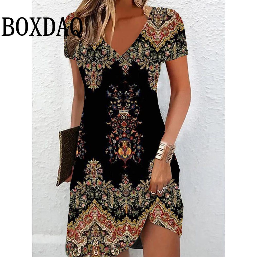 Summer Women s Dress Vintage V-Neck Short-Sleeve Loose Dress Casual Retro 3D Print Fashion Dresses For Women Vestidos Sundress S
Summer Women s Dress Vintage V-Neck Short-Sleeve Loose Dress Casual Retro 3D Print Fashion Dresses For Women Vestidos Sundress S