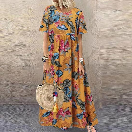 Spring and summer new seaside vacation dress long dress fashion short sleeve casual loose 5XL
Spring and summer new seaside vacation dress long dress fashion short sleeve casual loose 5XL