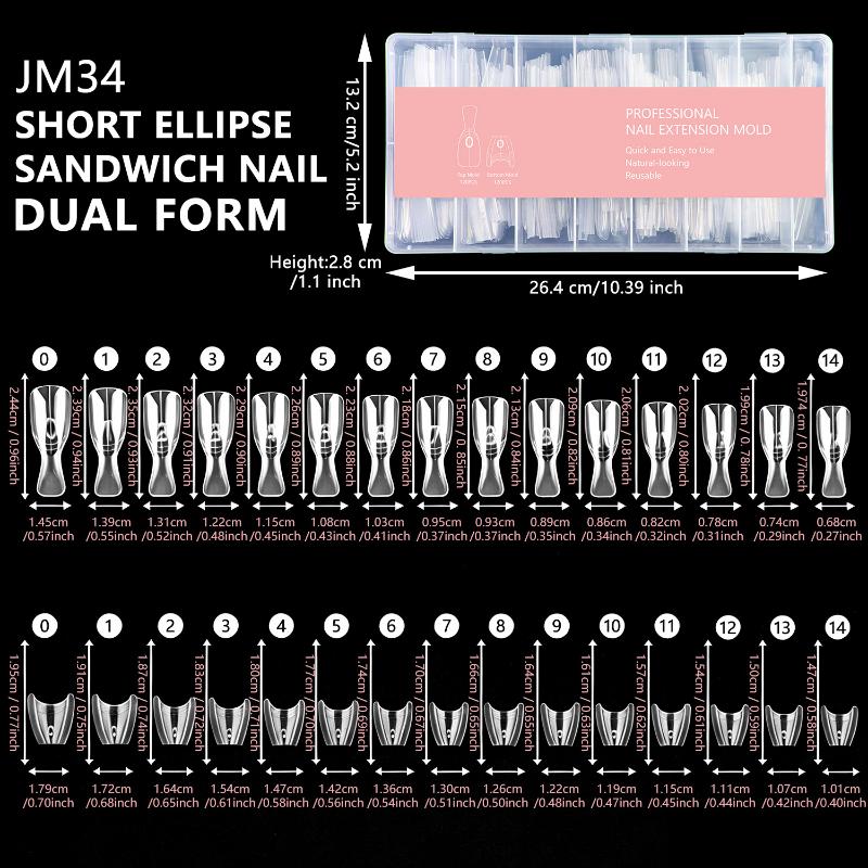 240pcs Sandwich Nail Forms 15 Size Oval Extension Dual Form No Paper Forms Needed For Easy Nail Extensions
240pcs Sandwich Nail Forms 15 Size Oval Extension Dual Form No Paper Forms Needed For Easy Nail Extensions