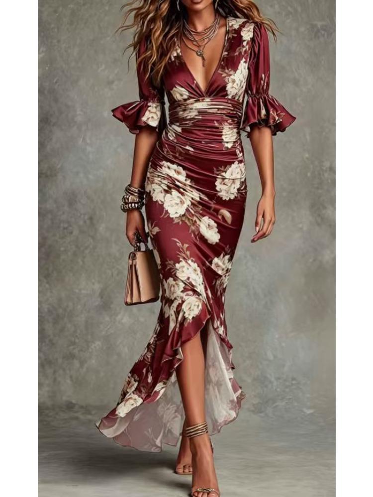 Floral Print Ruffle Sleeve Maxi Dress with Deep V-neck and Wrap Front XXL червоний
Floral Print Ruffle Sleeve Maxi Dress with Deep V-neck and Wrap Front XXL червоний