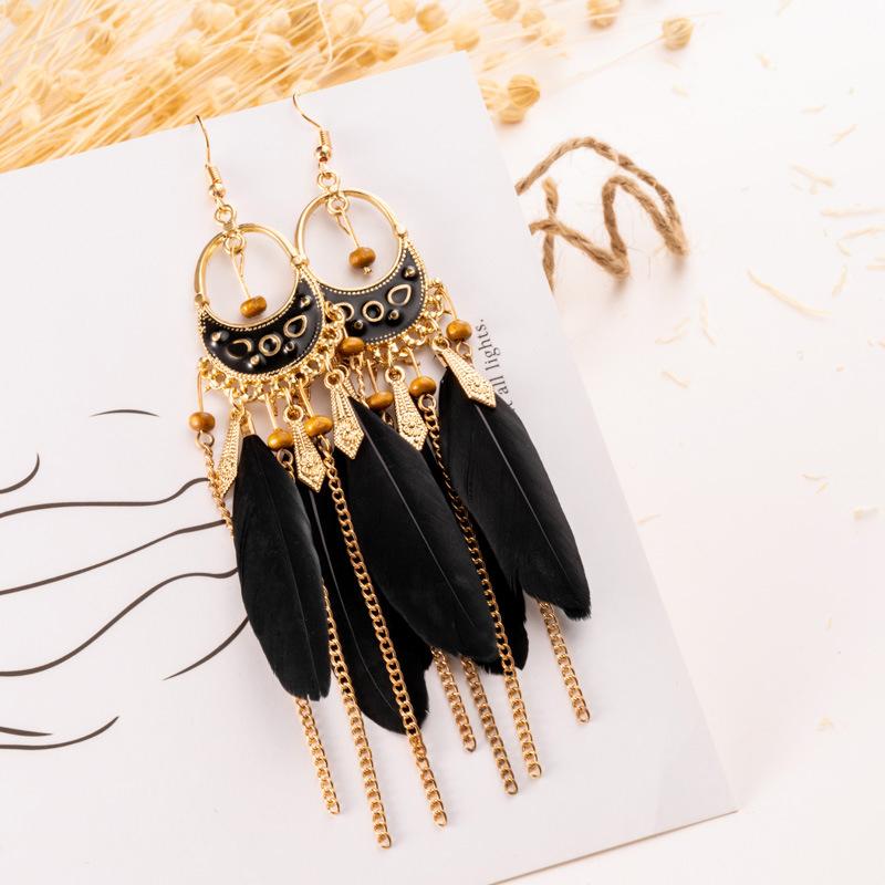 Bohemian Feather Long Drop Earrings For Women Vintage Handmade Wooden Bead Chain Tassel Earrings Vacation Beach Fashion Zircon чорний
Bohemian Feather Long Drop Earrings For Women Vintage Handmade Wooden Bead Chain Tassel Earrings Vacation Beach Fashion Zircon чорний