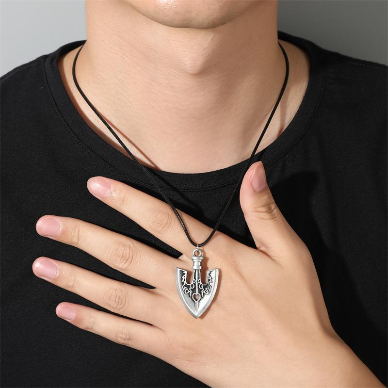 Маленькая лопата лопата сплав брелок кожа веревка ожерелье One Size серебряный