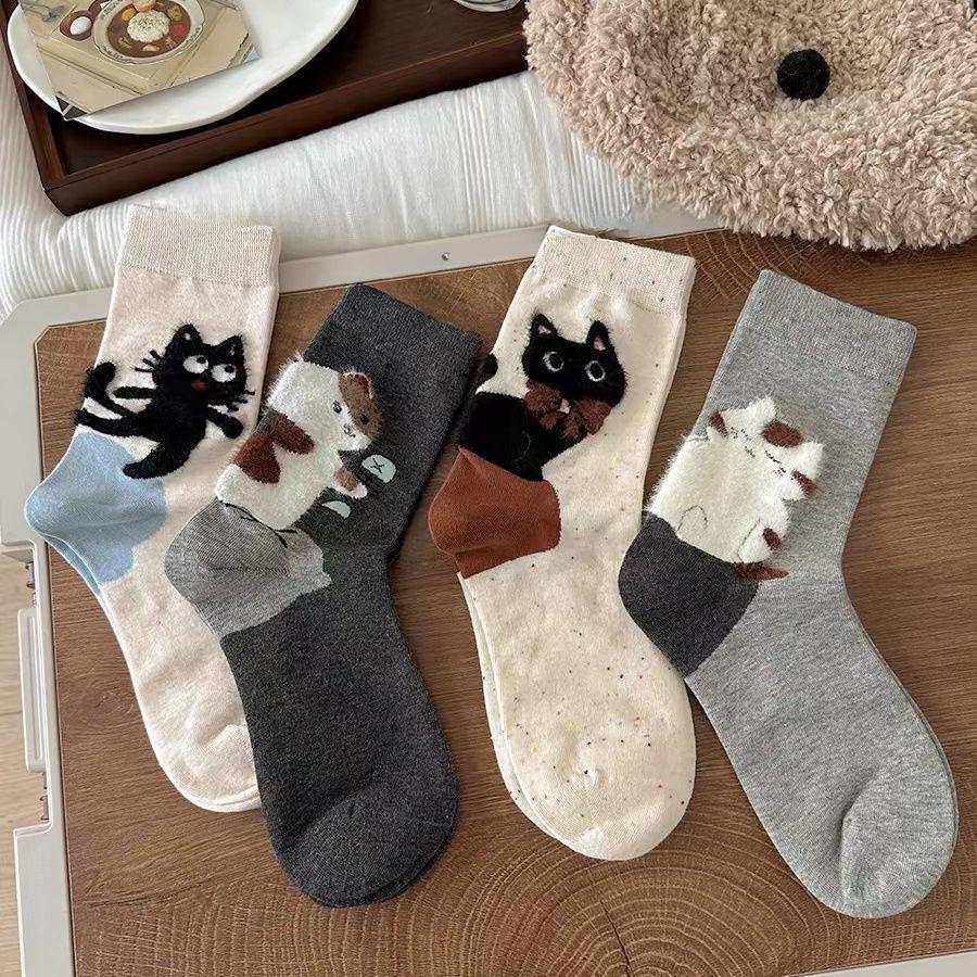 4 Pairs Cat Printed Girls Socks Mid Length Black White Cat Casual Socks Comfortable Sweet Womens Stockings For Winter Fall One Size
4 Pairs Cat Printed Girls Socks Mid Length Black White Cat Casual Socks Comfortable Sweet Womens Stockings For Winter Fall One Size