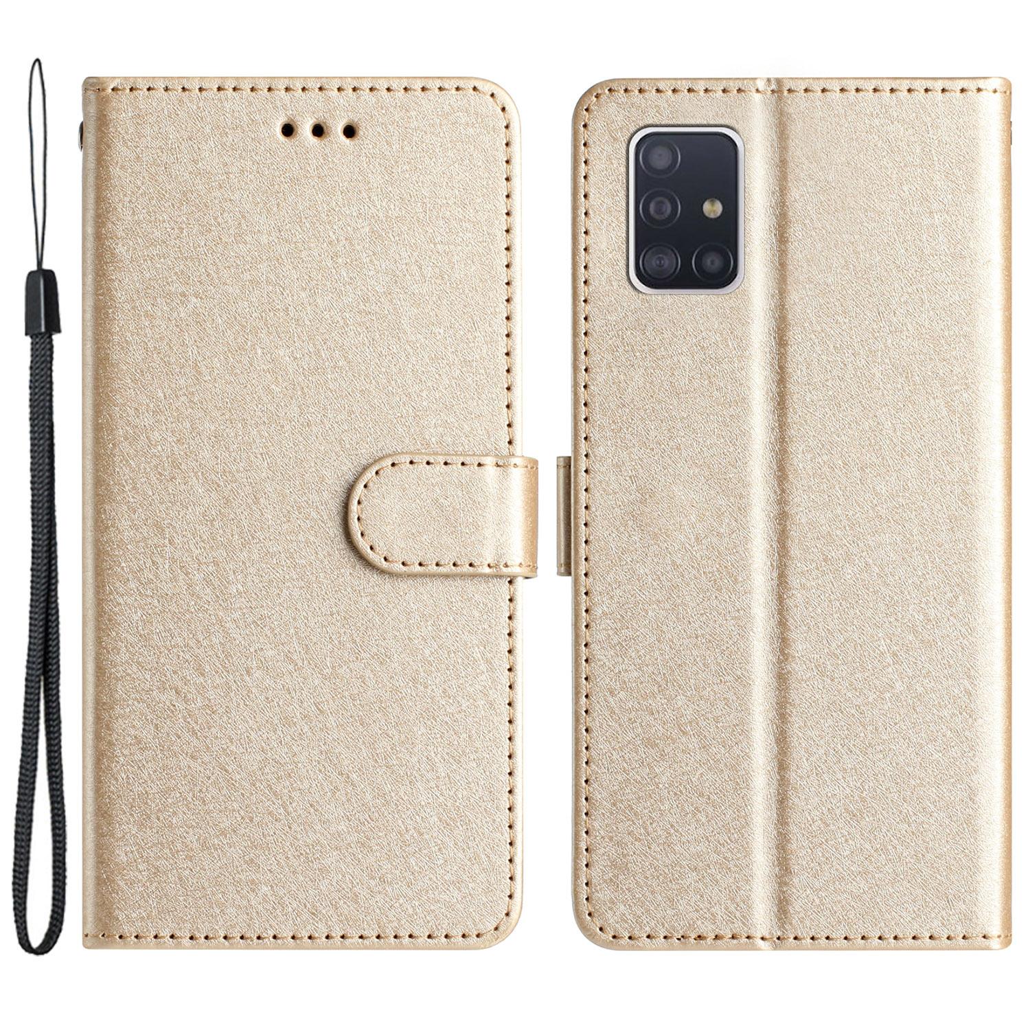 Для Samsung Galaxy A51 4G SM-A515 Протиударний шкіряний чохол-гаманець з підставкою, шовковистої текстури, з ремінцем на руку Gold
Для Samsung Galaxy A51 4G SM-A515 Протиударний шкіряний чохол-гаманець з підставкою, шовковистої текстури, з ремінцем на руку Gold