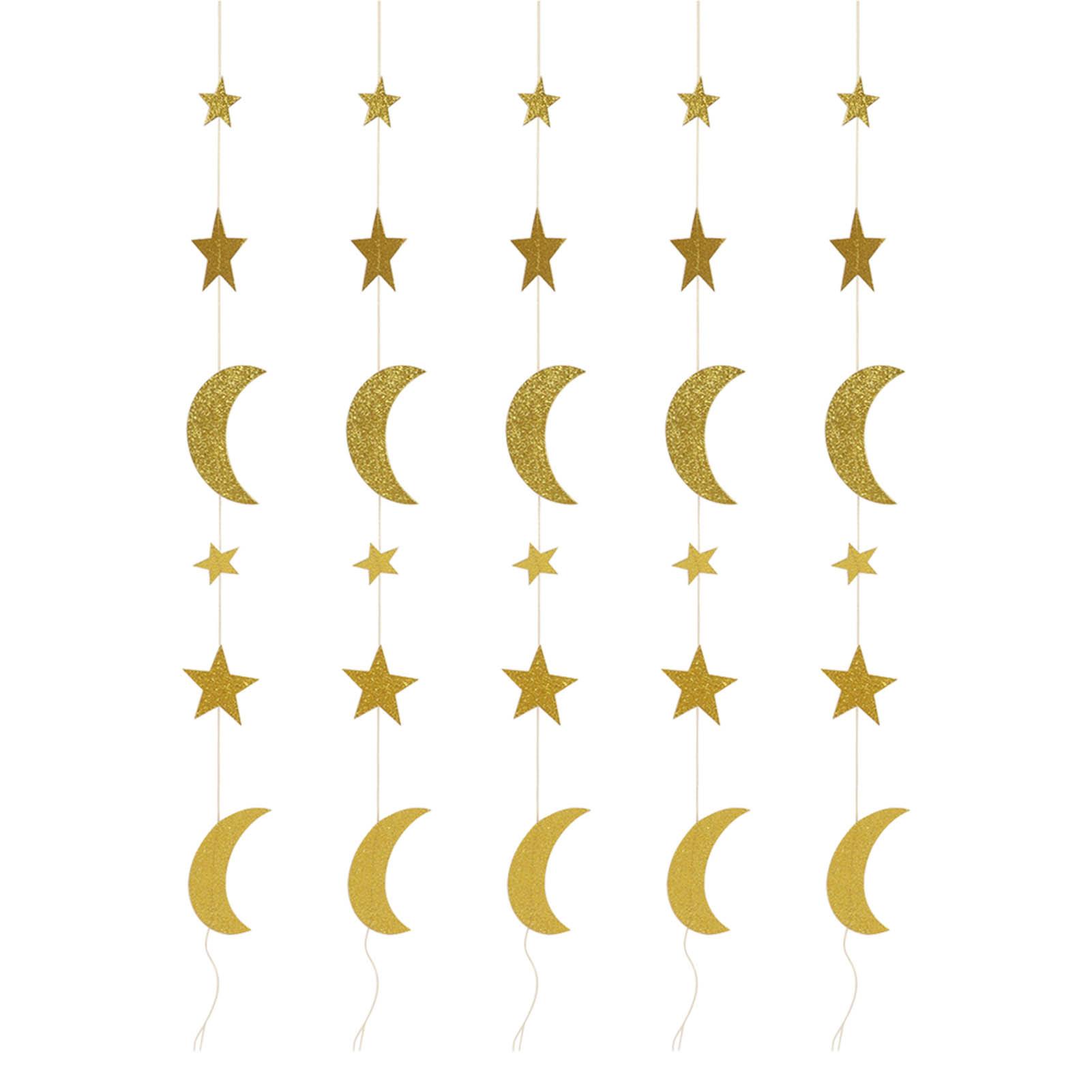 5Pcs Star Moon Garland Bright Gold Color Exquisite Durable Widely Used Ramadan Garland for Wall
5Pcs Star Moon Garland Bright Gold Color Exquisite Durable Widely Used Ramadan Garland for Wall