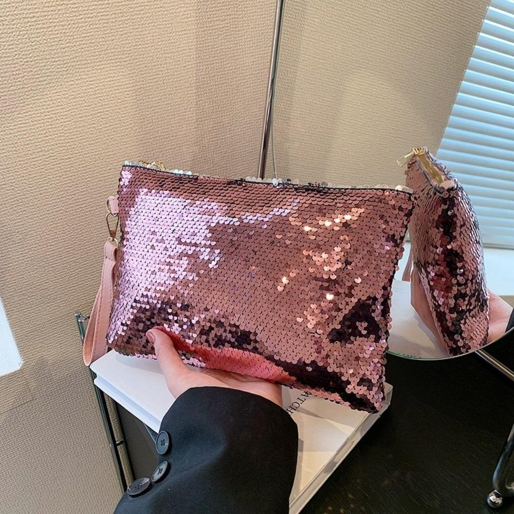 New Shiny Sequins Cosmetic Bag Large Capacity with Zipper Storage Bag Leather with Handle Toiletry Bag Travelling Storage рожевий
New Shiny Sequins Cosmetic Bag Large Capacity with Zipper Storage Bag Leather with Handle Toiletry Bag Travelling Storage рожевий