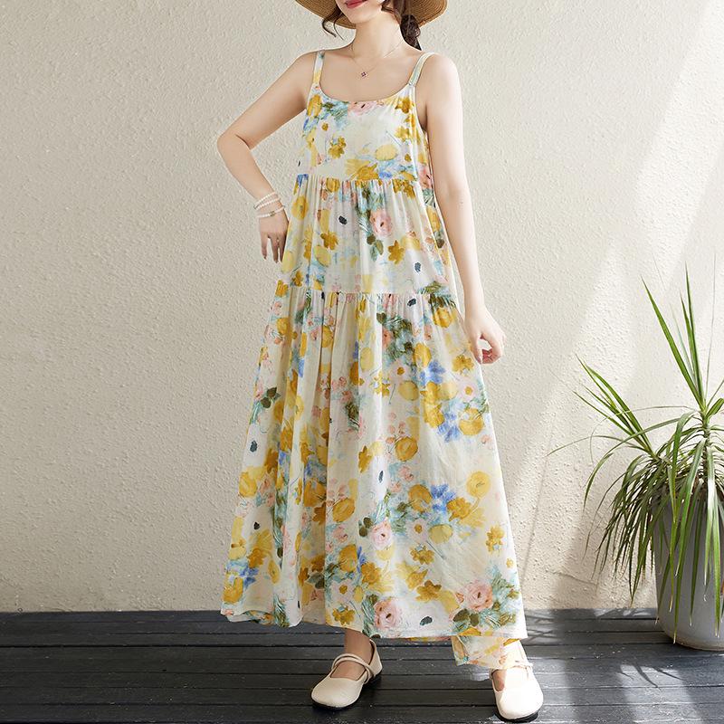 2025 Summer Cotton Linen Patchwork Long Sling Dress One Size
2025 Summer Cotton Linen Patchwork Long Sling Dress One Size