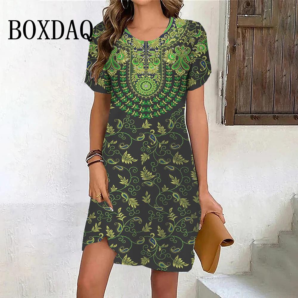 Casual and Elegant Ethnic Style Retro 3d Printed Round Neck Mini Dress Summer Women s Short-sleeved Vacation Dress S
Casual and Elegant Ethnic Style Retro 3d Printed Round Neck Mini Dress Summer Women s Short-sleeved Vacation Dress S