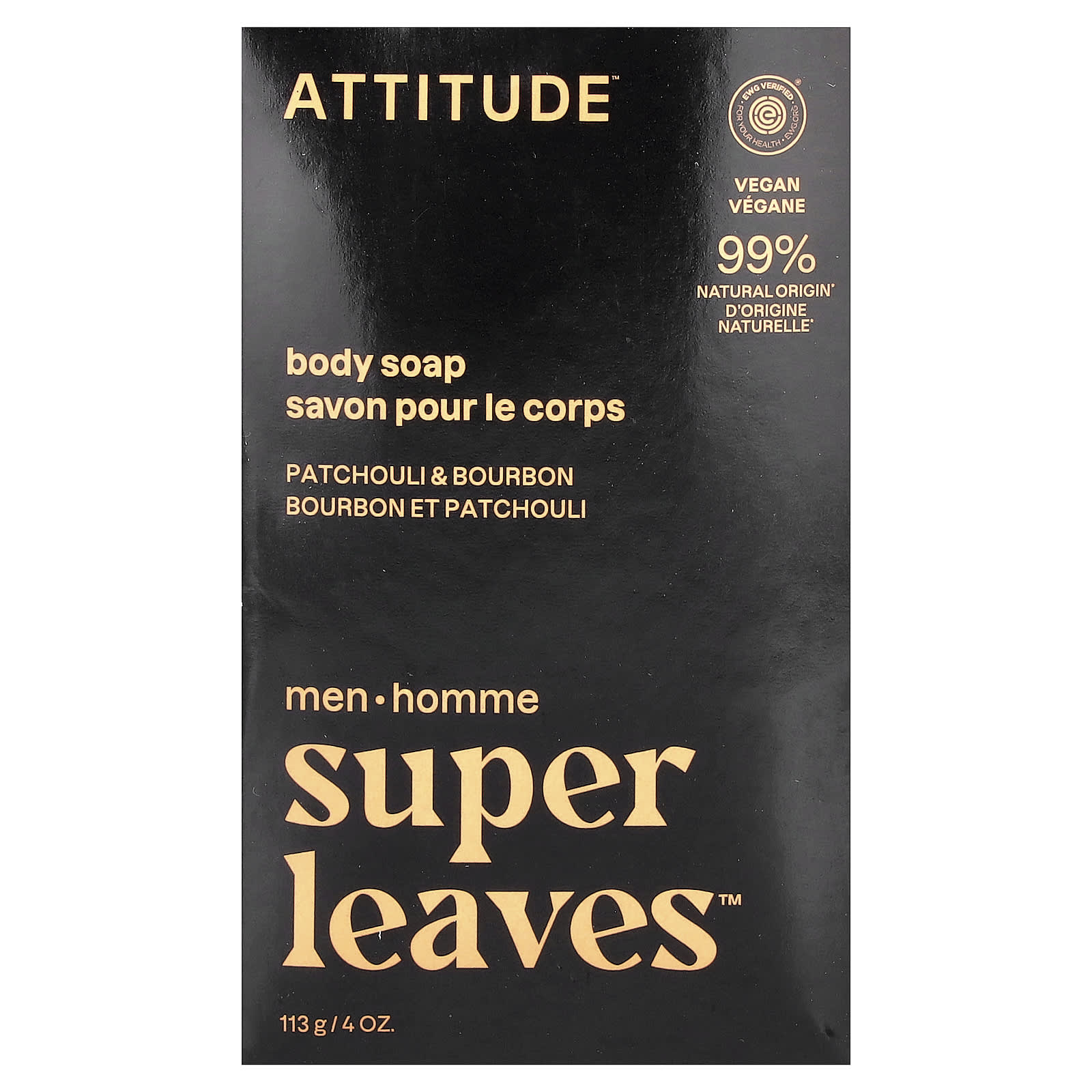 ATTITUDE, Super Leaves™, Body Bar Soap, Men, Patchouli & Bourbon, 4 oz (113 g)
ATTITUDE, Super Leaves™, Body Bar Soap, Men, Patchouli & Bourbon, 4 oz (113 g)