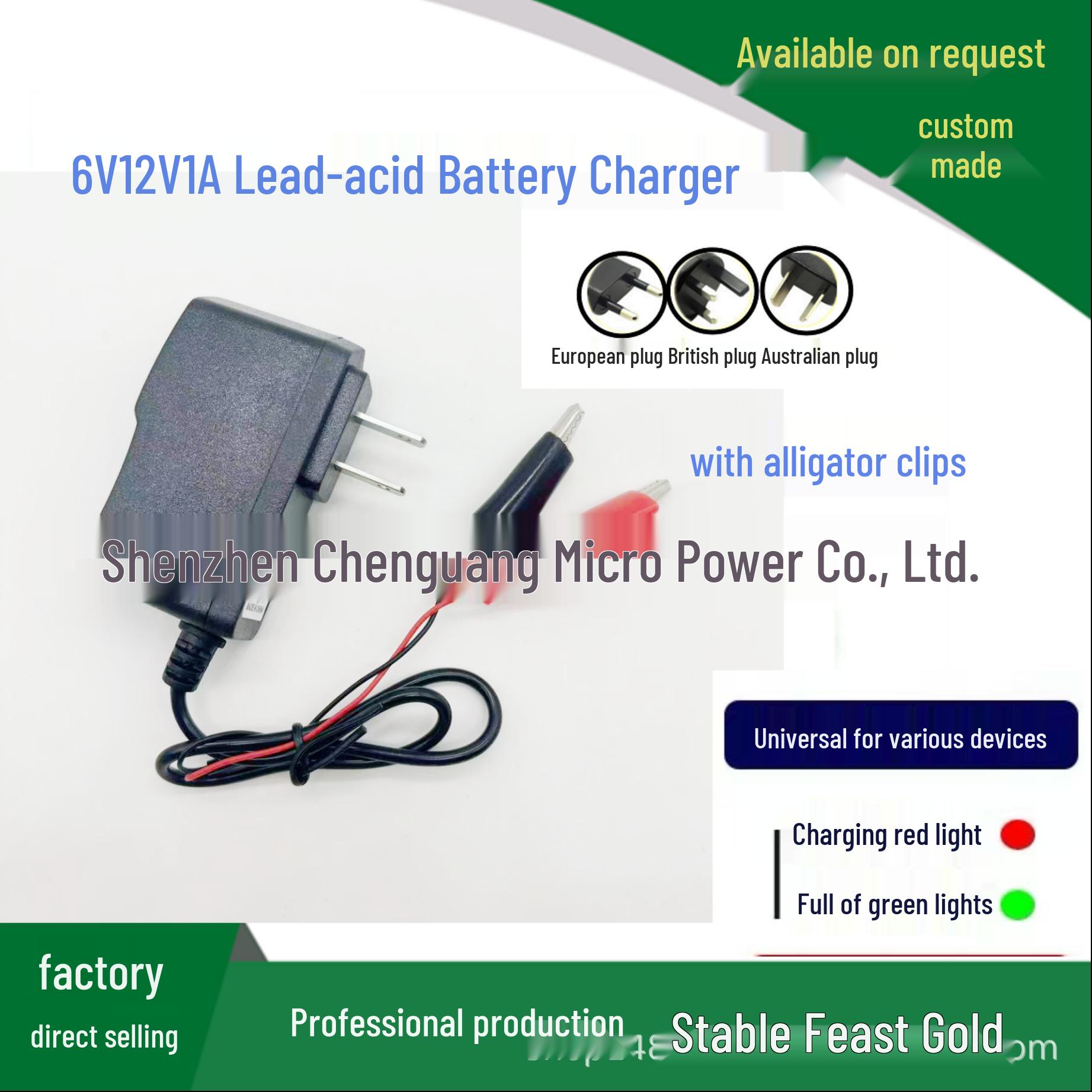 6V4Ah 12V1A Lead-Acid Battery Charger for Strollers, Scooters & Toy Motorcycles with Alligator Clips 6V 1A
6V4Ah 12V1A Lead-Acid Battery Charger for Strollers, Scooters & Toy Motorcycles with Alligator Clips 6V 1A