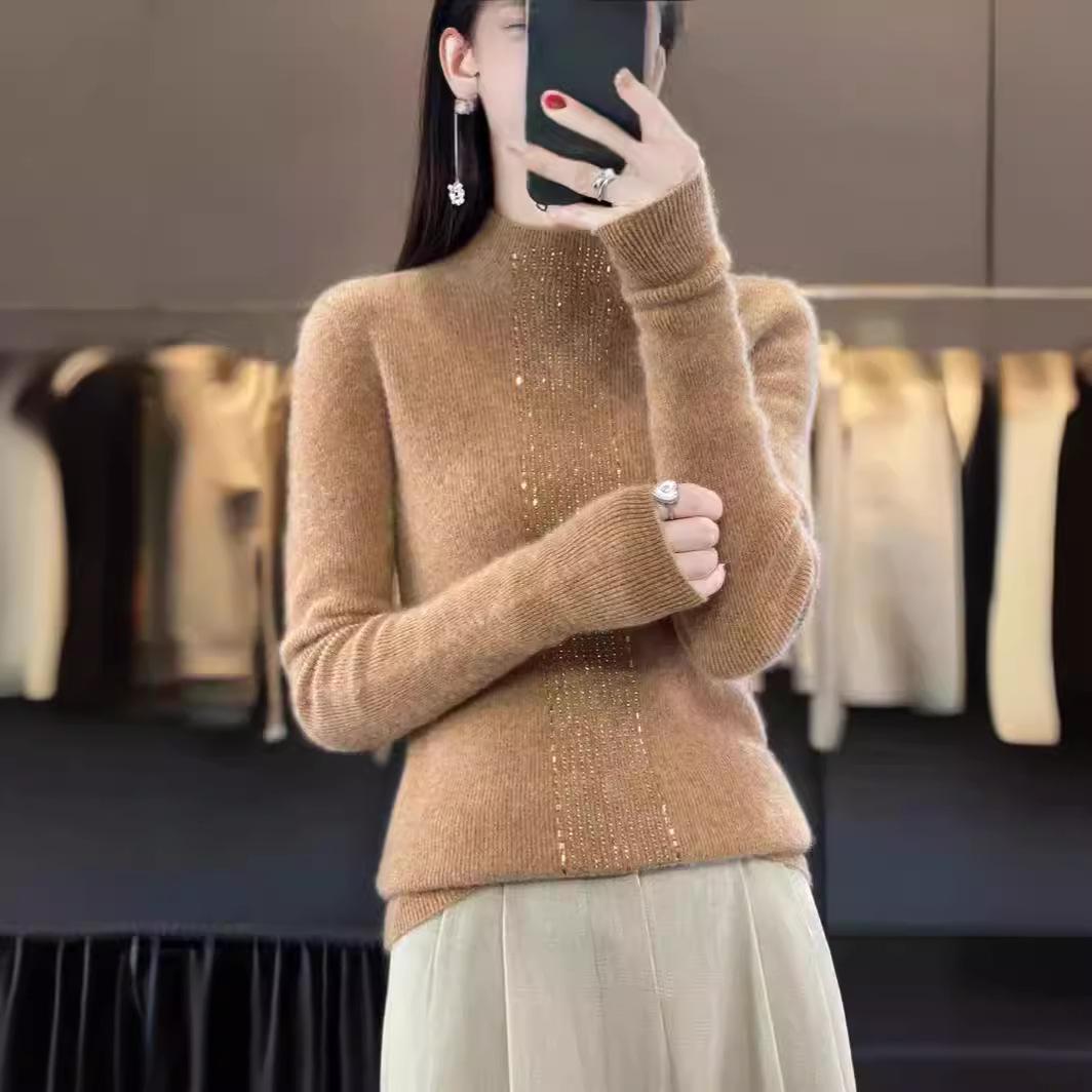 Women s Wool Sweater: Half High Neck, Hot Drilled, Loose Pullover, 100% Pure Wool Knitted Base Shirt for Autumn and Winter. S
Women s Wool Sweater: Half High Neck, Hot Drilled, Loose Pullover, 100% Pure Wool Knitted Base Shirt for Autumn and Winter. S