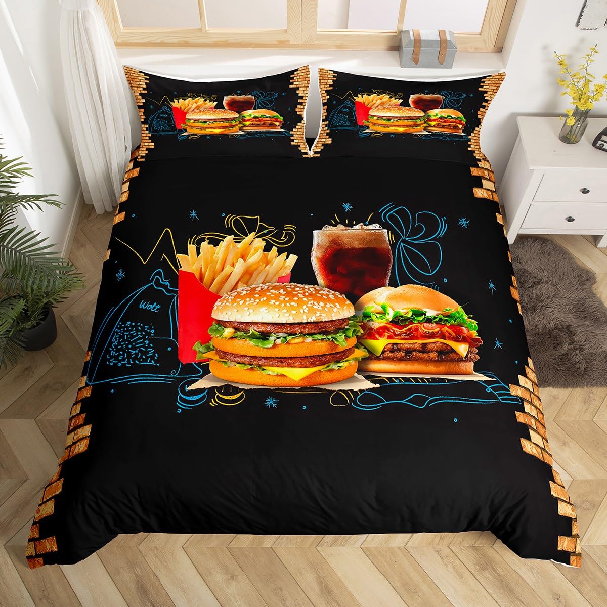 Comforter Hamburger Bed Set For Kids French Fries Bedding Delicious Fast Food Food Theme Bed Home Decorative Lightweight Comforter (quilt)-EU Single(135*200cm)3pcs
Comforter Hamburger Bed Set For Kids French Fries Bedding Delicious Fast Food Food Theme Bed Home Decorative Lightweight Comforter (quilt)-EU Single(135*200cm)3pcs