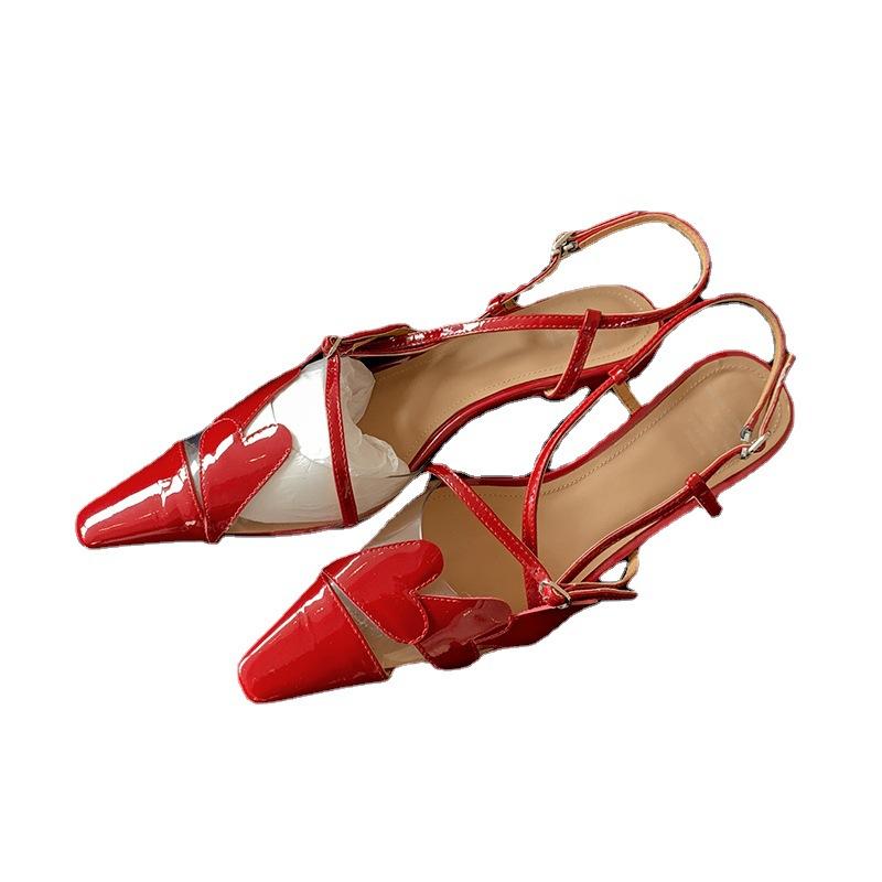 Весенне-летние сандалии Baotou Air из лакированной кожи на толстом среднем каблуке сзади