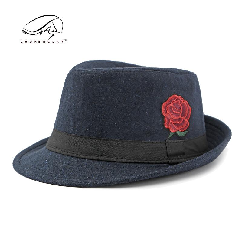 Осень и зима новая мода персонализированная шляпа-цилиндр с цветком женская британская ретро шерстяная джазовая шляпа мужская шляпа для уличных выступлений M(56-58cm) тёмно-синий