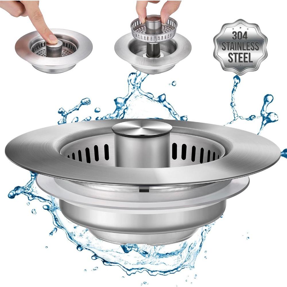 Stainless Steel Kitchen Sink Drain Strainer with Pop-Up Stopper - Anti-Clog Food Waste Collector Basket, Sink Filter
Stainless Steel Kitchen Sink Drain Strainer with Pop-Up Stopper - Anti-Clog Food Waste Collector Basket, Sink Filter
