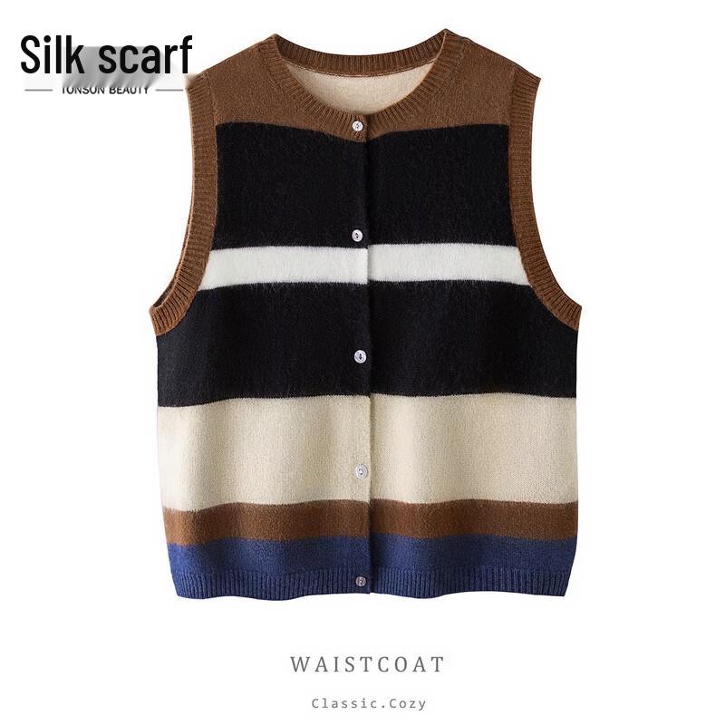 Женский полосатый однобортный жилет с круглым вырезом L
Женский полосатый однобортный жилет с круглым вырезом L