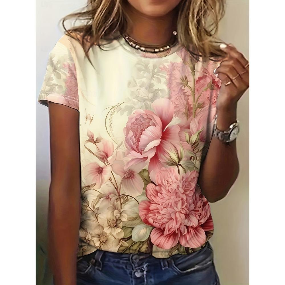 Chic Vintage Floral Pattern Print Casual T Shirt Crew Neck Short Sleeve Tee For Women Summer Holiday And Daily Wear S
Chic Vintage Floral Pattern Print Casual T Shirt Crew Neck Short Sleeve Tee For Women Summer Holiday And Daily Wear S