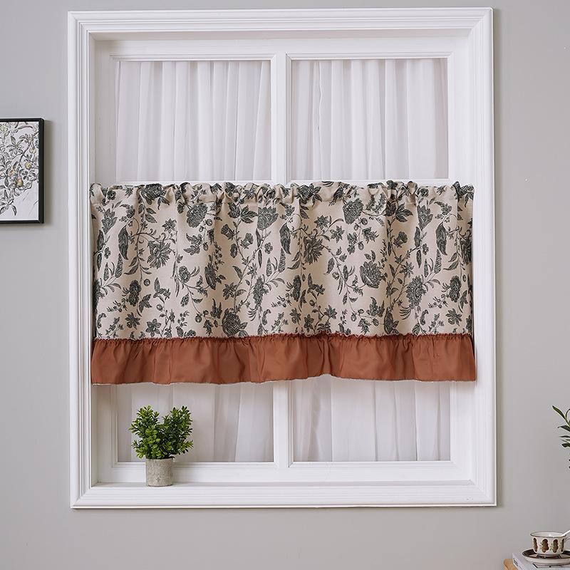 Retro floral curtain with frilly edges to cover the bathroom door curtain and short curtain. 1
Retro floral curtain with frilly edges to cover the bathroom door curtain and short curtain. 1