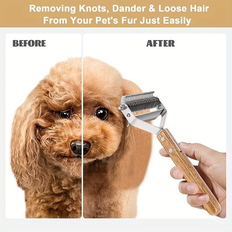 A dog grooming brush — stainless steel dematting comb and undercoat rake, equipped with an ergonomic wooden handle. серебряный
A dog grooming brush — stainless steel dematting comb and undercoat rake, equipped with an ergonomic wooden handle. серебряный