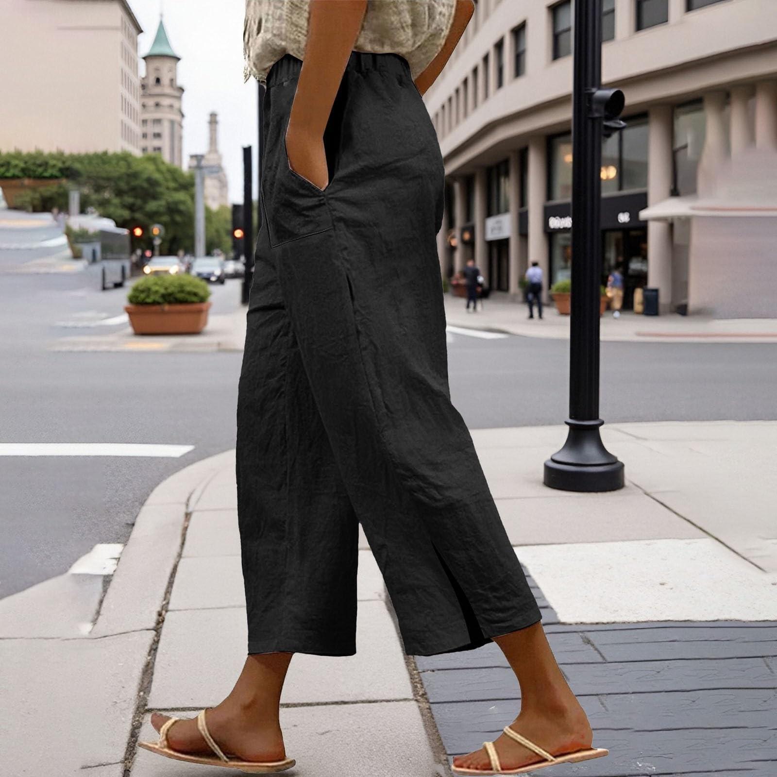 Women s Color Elastic Waist Casual Pants Loose Linen Cropped Pant With Pockets M чёрный
Women s Color Elastic Waist Casual Pants Loose Linen Cropped Pant With Pockets M чёрный