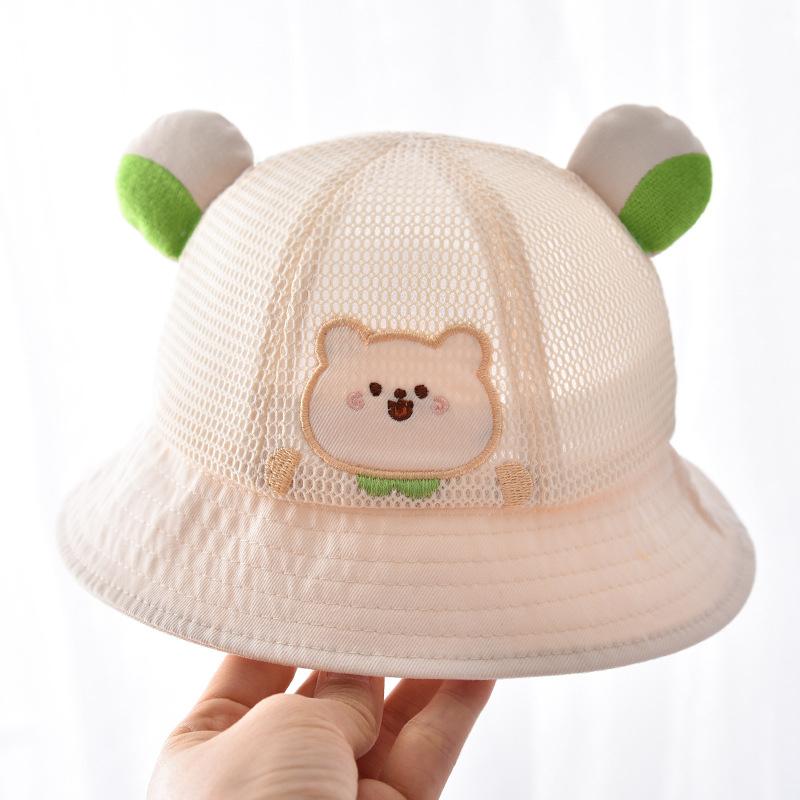 Летняя детская шляпа от солнца, детская дышащая сетчатая кепка для бассейна, симпатичные козырьки от солнца для мальчиков и девочек, детские рыболовные шляпы с изображением медведя из мультфильма 48cm fit 6M-2Y бежевый