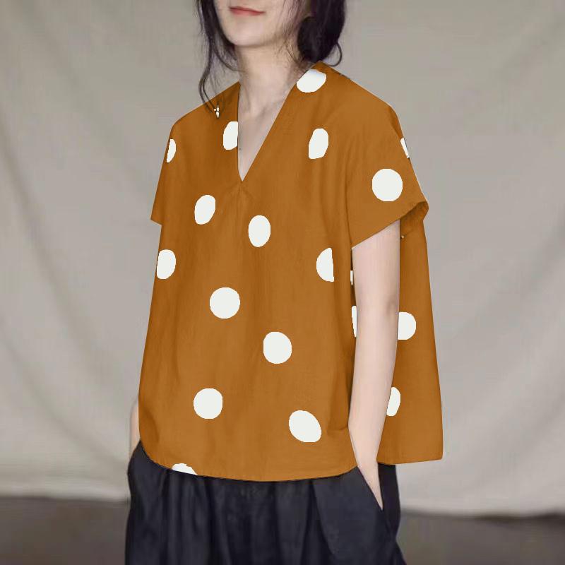 ZANZEA Женские летние топы с V-образным вырезом, коротким рукавом, принтом в горошек, свободного кроя XL жёлтый
ZANZEA Женские летние топы с V-образным вырезом, коротким рукавом, принтом в горошек, свободного кроя XL жёлтый