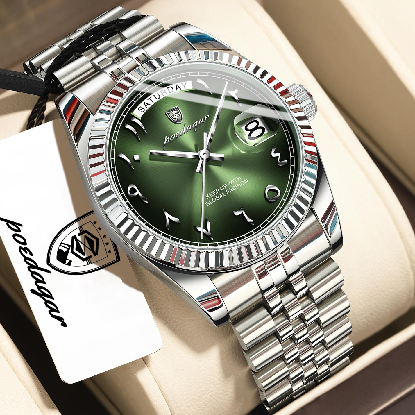 POEDAGAR Fashion High Quality Men Clock Waterproof Date Week Watch for Man Stainless Steel Luxury Quartz Watches + Box темно-зеленого/серебряный
POEDAGAR Fashion High Quality Men Clock Waterproof Date Week Watch for Man Stainless Steel Luxury Quartz Watches + Box темно-зеленого/серебряный