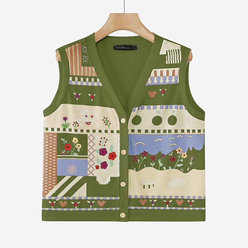 ZANZEA Women Vintage V-neck Sleeveless Printed Vests зелений
ZANZEA Women Vintage V-neck Sleeveless Printed Vests зелений