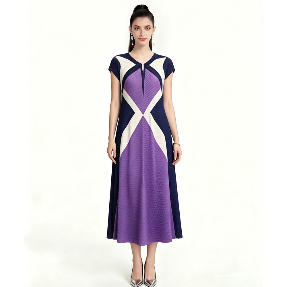 Summer Pleated Geometric Plaid Splice Pattern Oversize Dress Casual Round-Neck Short-Sleeved Women s Fashion Casual Maxi Dress One Size фіолетовий
Summer Pleated Geometric Plaid Splice Pattern Oversize Dress Casual Round-Neck Short-Sleeved Women s Fashion Casual Maxi Dress One Size фіолетовий