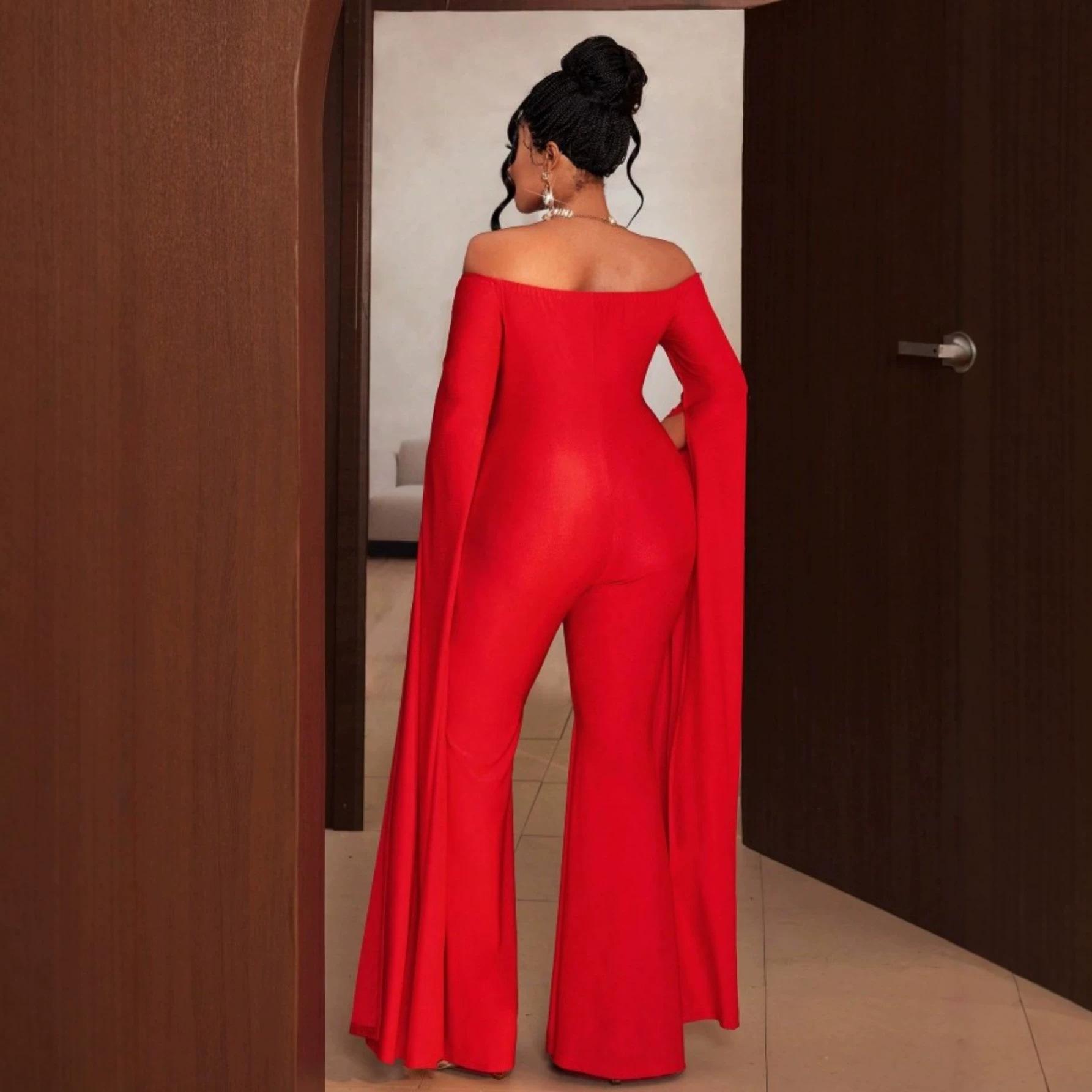 Red one-word shoulder pleated off-the-shoulder horn long-sleeved jumpsuit high-waisted slim-fitting wide-leg banquet jumpsuit D 0XL красный
Red one-word shoulder pleated off-the-shoulder horn long-sleeved jumpsuit high-waisted slim-fitting wide-leg banquet jumpsuit D 0XL красный