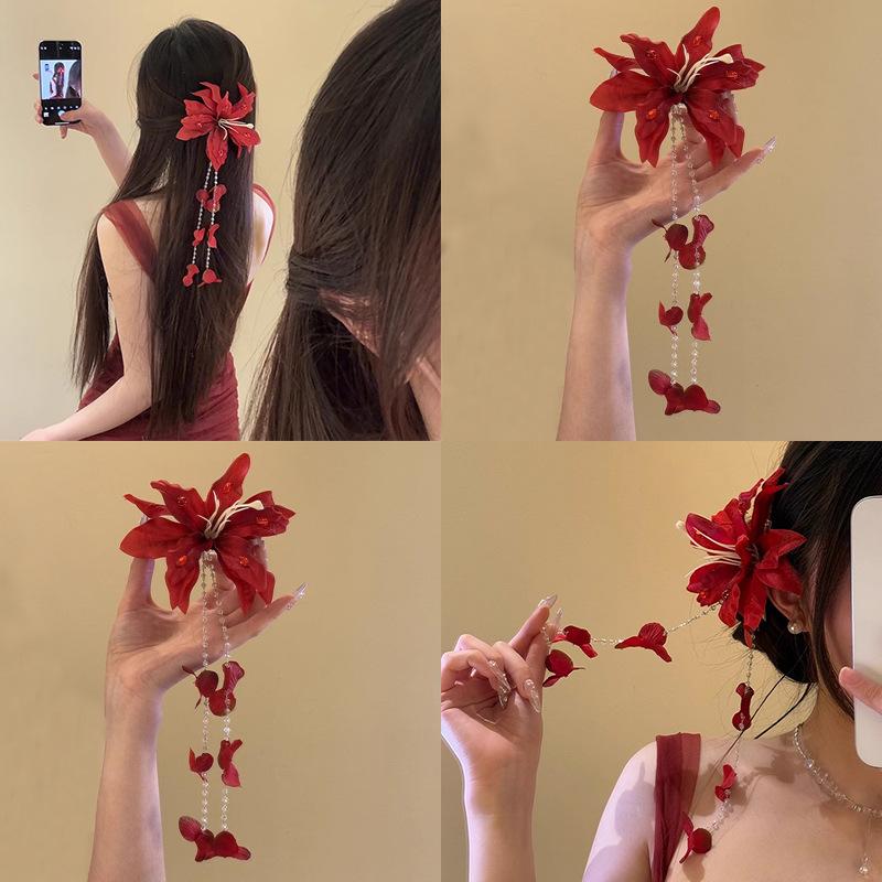 Fabric resin flower petals fringed hairpin Mori girl atmosphere duck bill clip fashion personality exquisite hair accessories
Fabric resin flower petals fringed hairpin Mori girl atmosphere duck bill clip fashion personality exquisite hair accessories