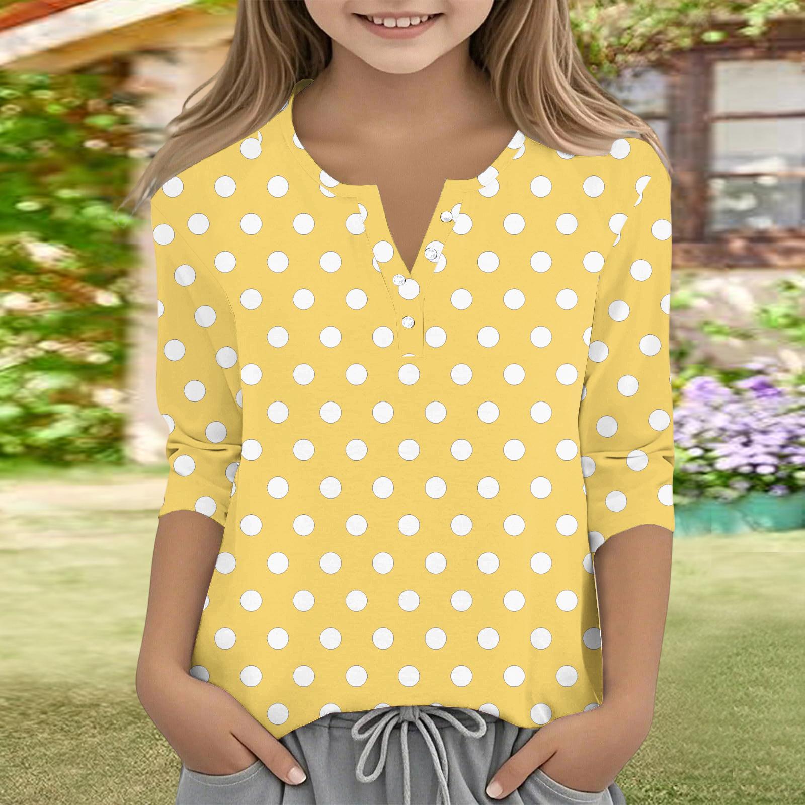 Print Tops For Youth Girls V Neck Button 3/4 Sleeves T-Shirts Trendy Tops Outfit Tees 160 жовтий
Print Tops For Youth Girls V Neck Button 3/4 Sleeves T-Shirts Trendy Tops Outfit Tees 160 жовтий