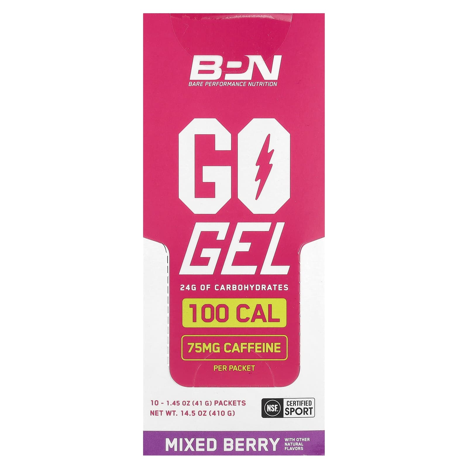BPN, Go Gel, Mixed Berry CAF, 10 packs, 1.45 oz (41 g) each
BPN, Go Gel, Mixed Berry CAF, 10 packs, 1.45 oz (41 g) each